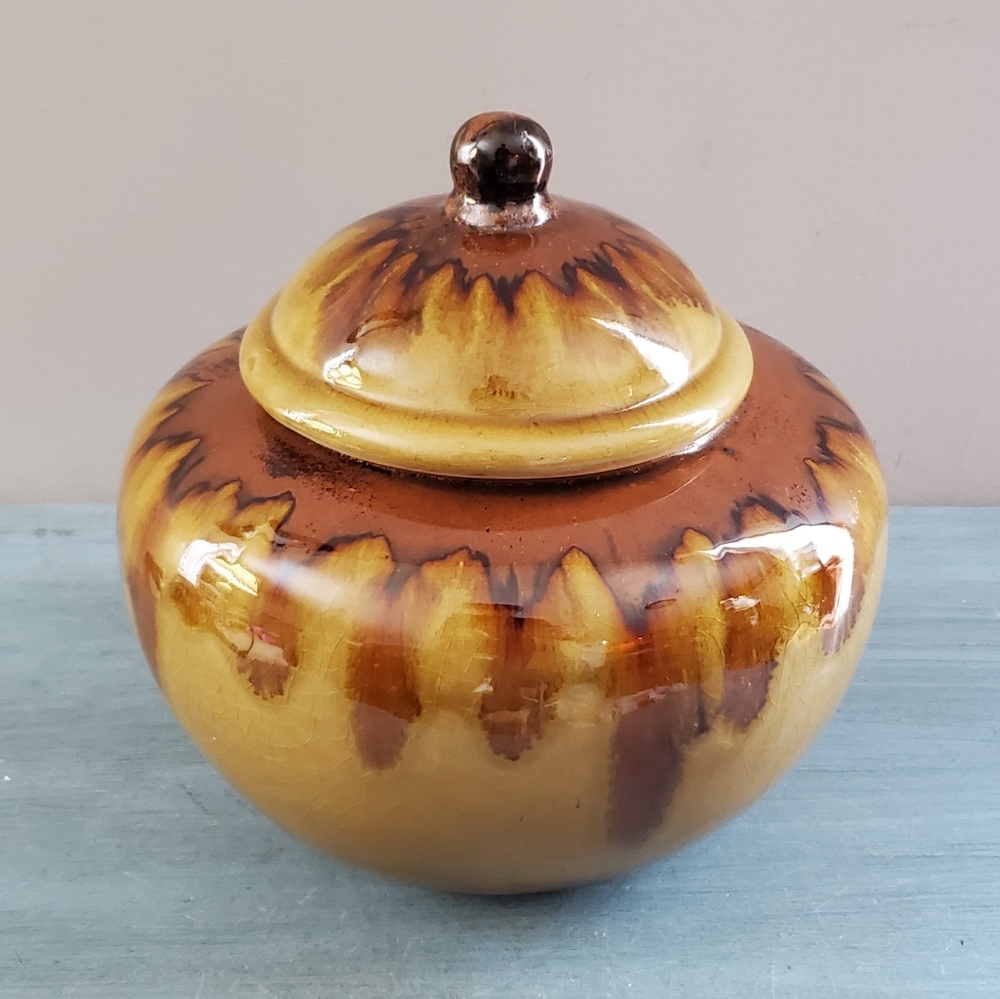 Vintage Lidded Glazed Pottery Jar
